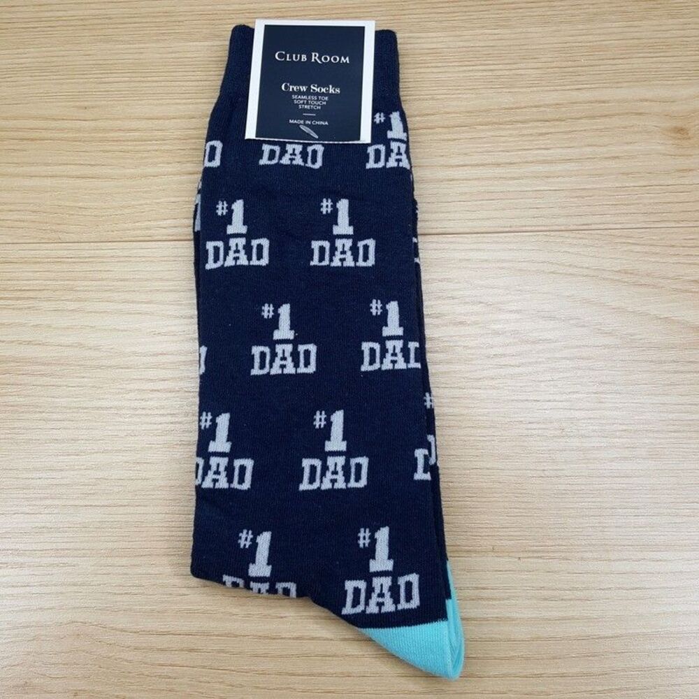 CLUB ROOM Crew Socks Mens Navy #1 Dad Graphic Seamless Soft Touch Cotton